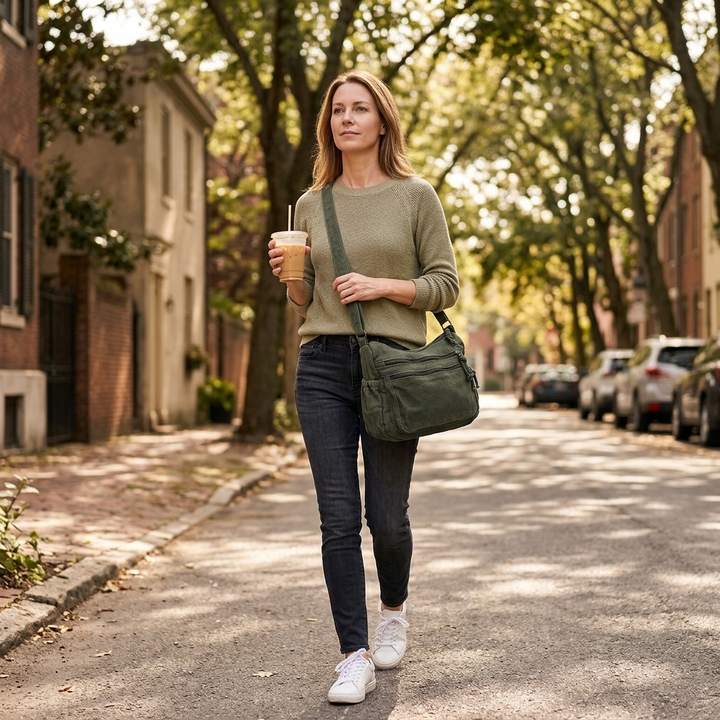 Olive green women's soft washed canvas tote bag, everyday carry
