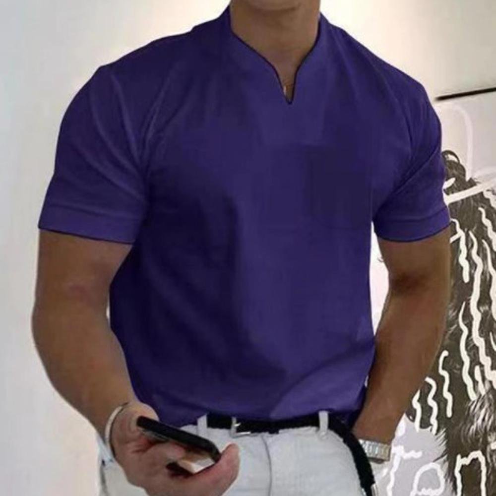 Man wearing a purple classic polo shirt