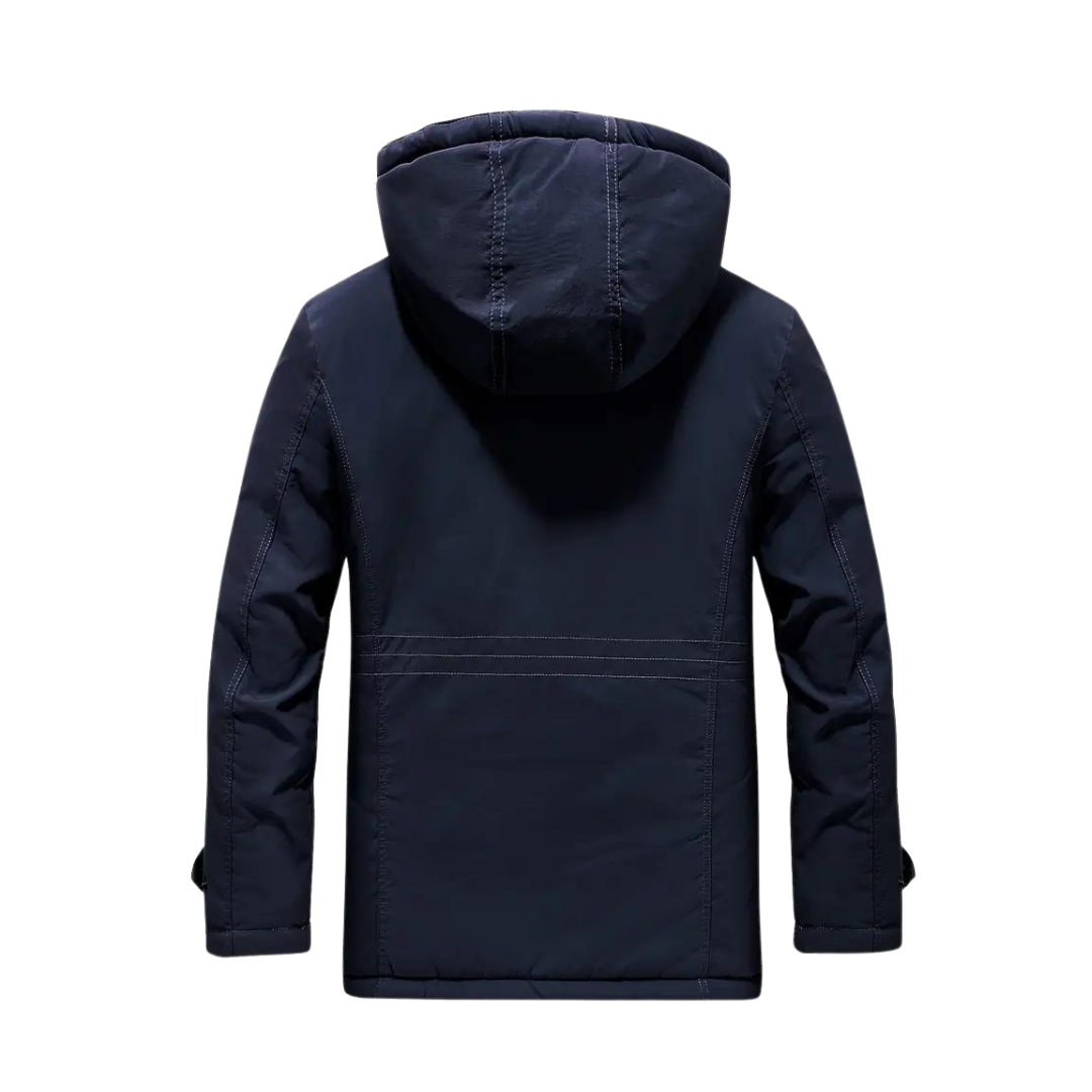 Back view of dark blue men's winter jacket