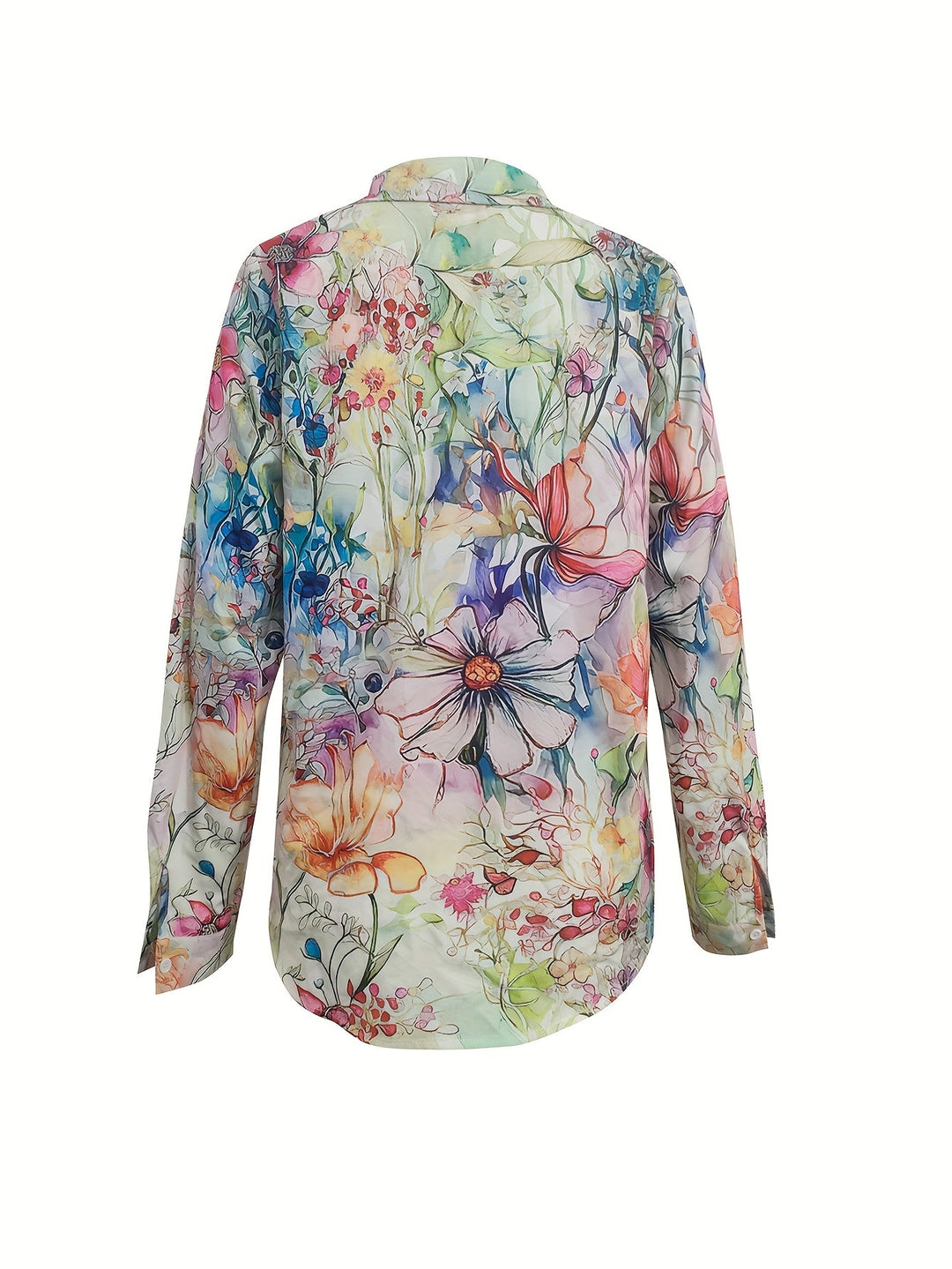 Back view of the vintage-inspired floral long-sleeve shirt