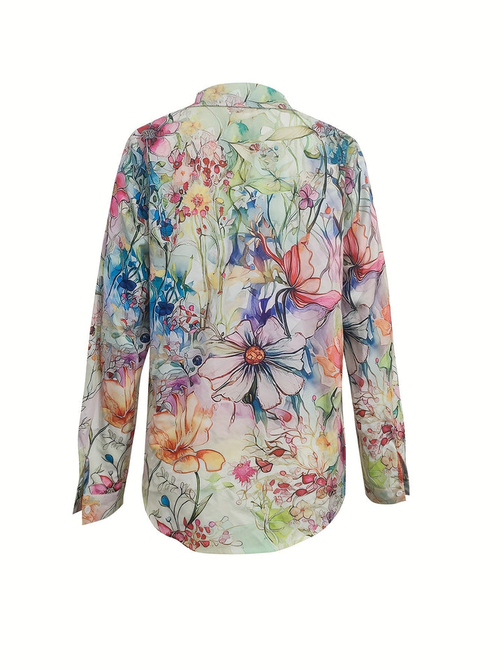 Back view of the vintage-inspired floral long-sleeve shirt