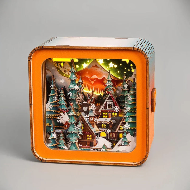 Front view of the detailed Festive3D wooden Christmas puzzle diorama