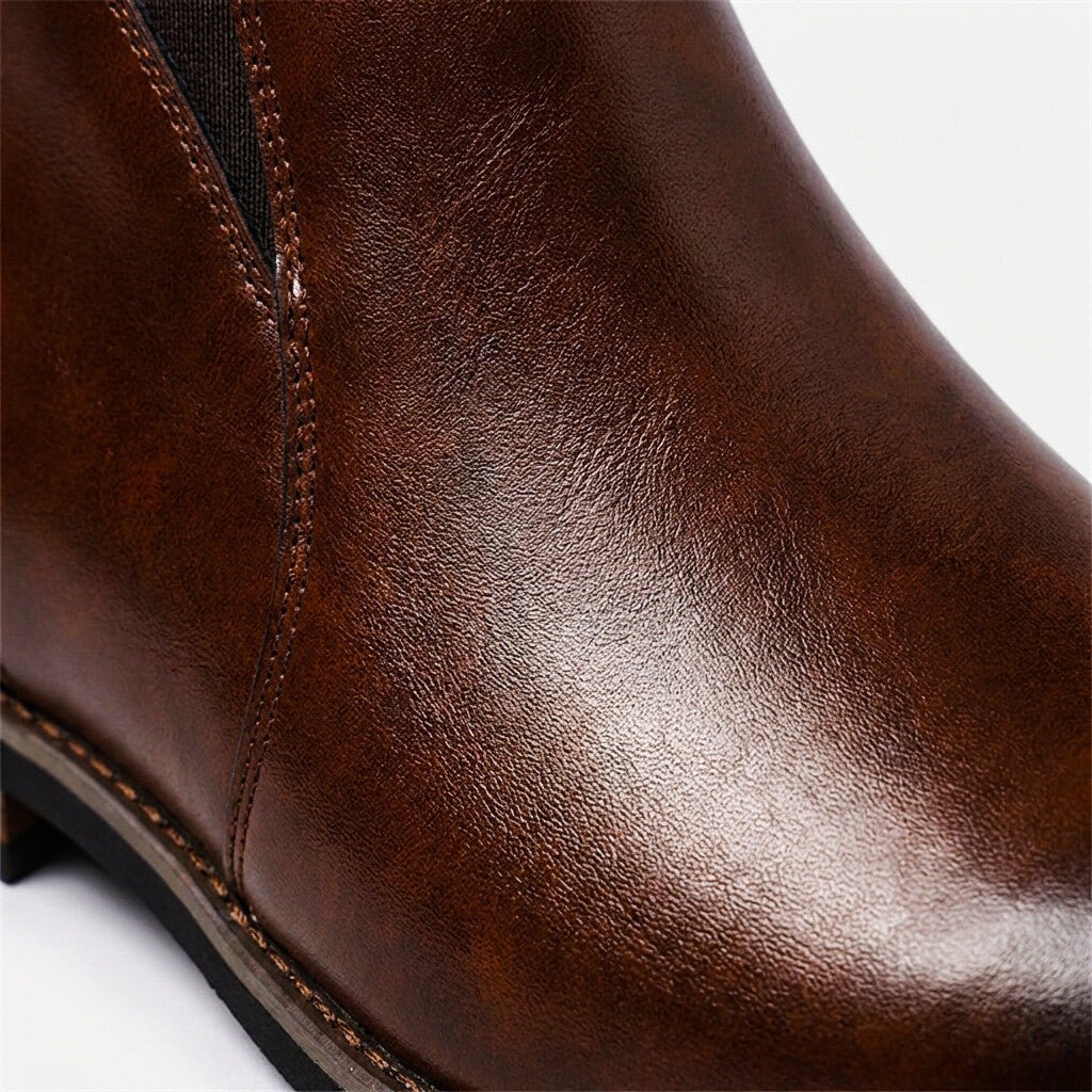 Close-up of textured brown boot material