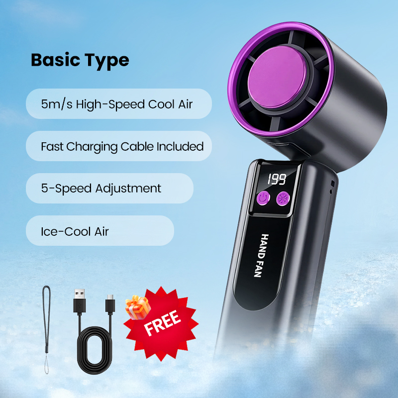 Top angle view of the mini handheld fan buttons and speed control settings
