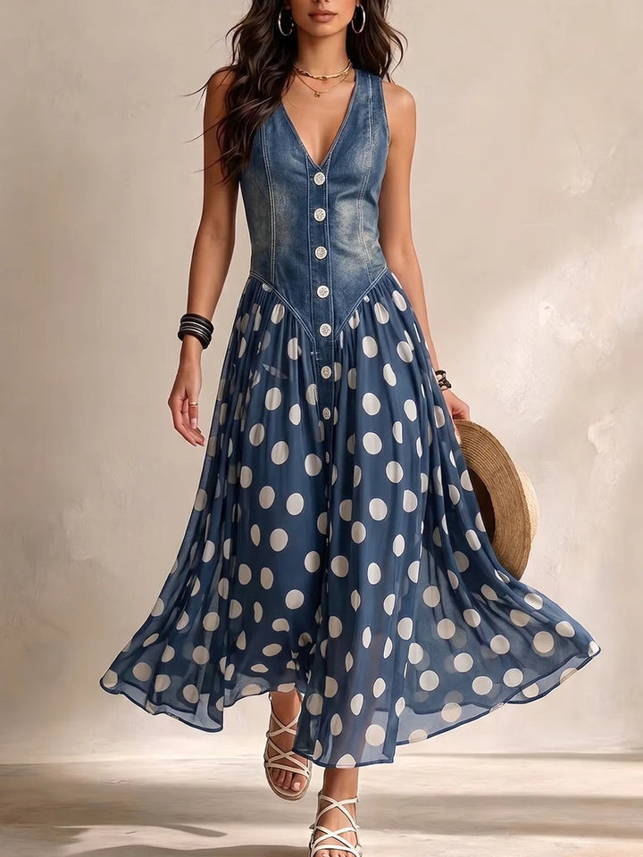 Women's Liliane elegant sleeveless summer dress in blue front view