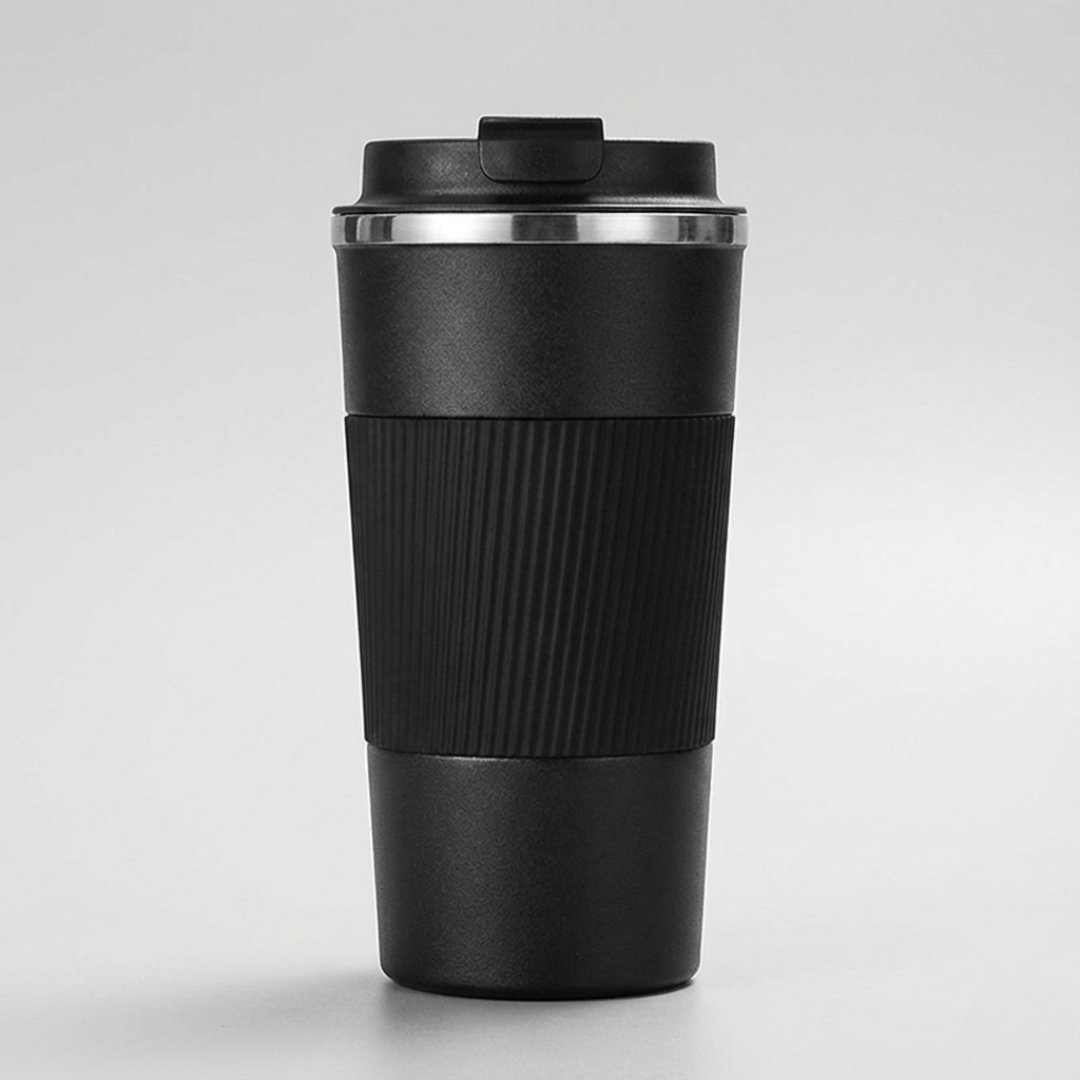 Black double wall vacuum insulated travel coffee flask