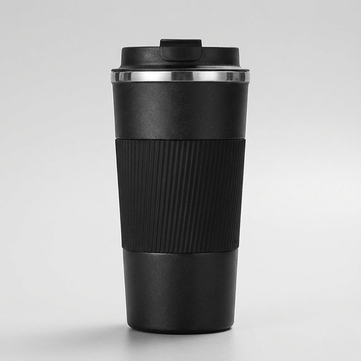 Black double wall vacuum insulated travel coffee flask