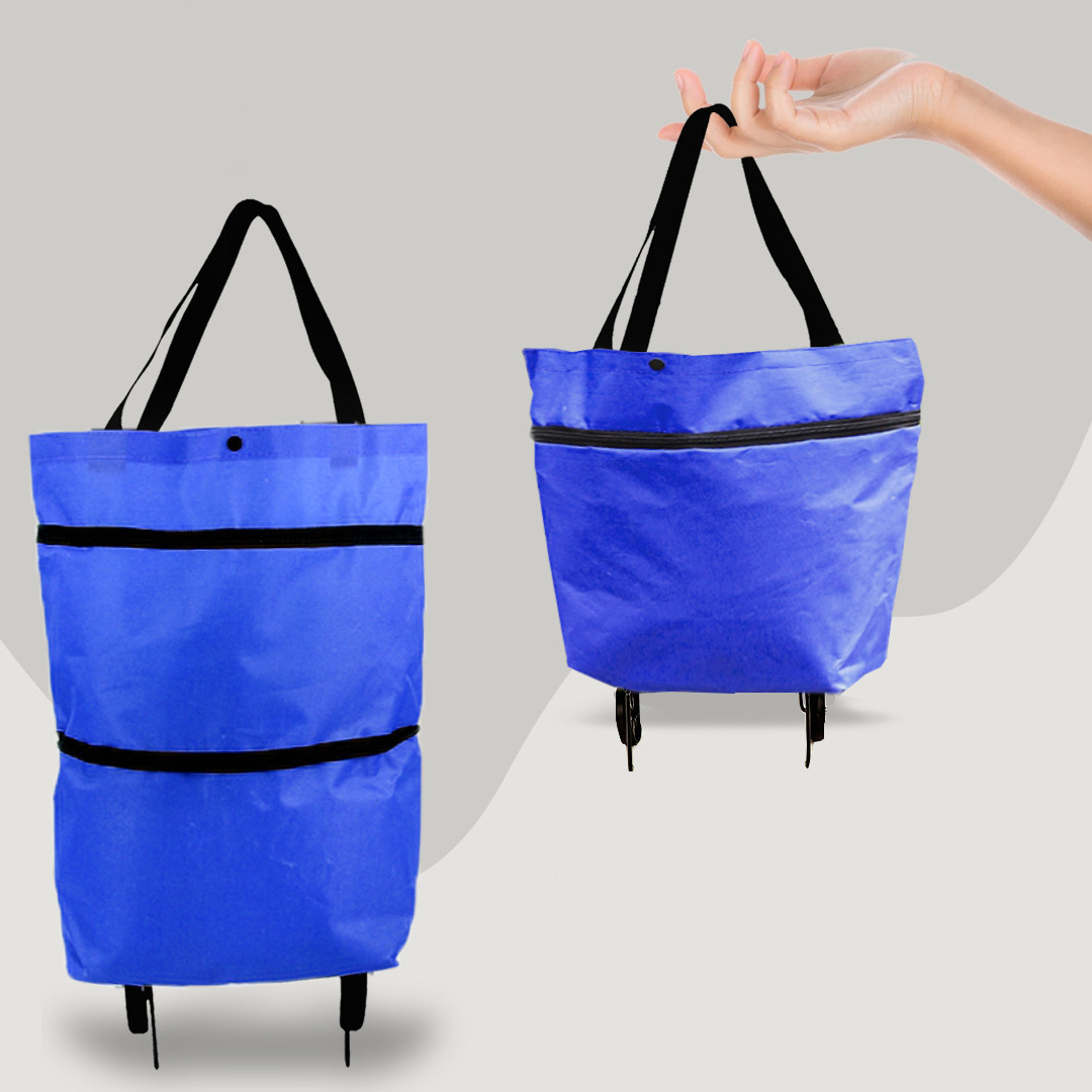 Compact folded shopping bag with handle converting into a portable travel tote