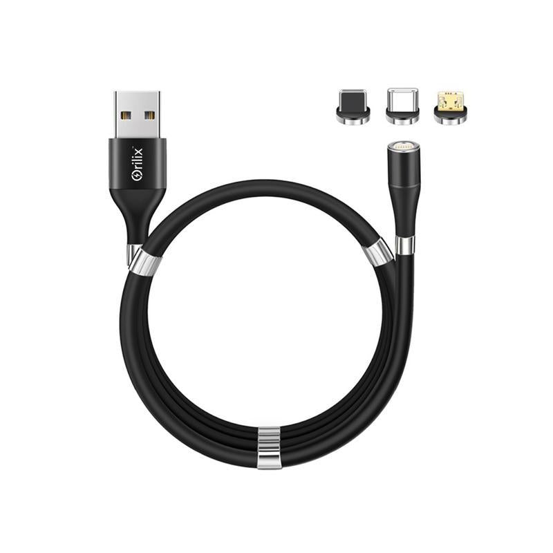 Lifestyle shot of portable self-organizing tech accessories cable in use