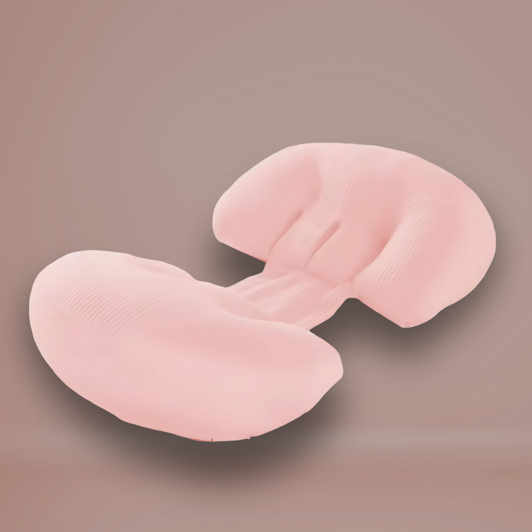 Close-up of washable cover on supportive maternity butterfly pillow