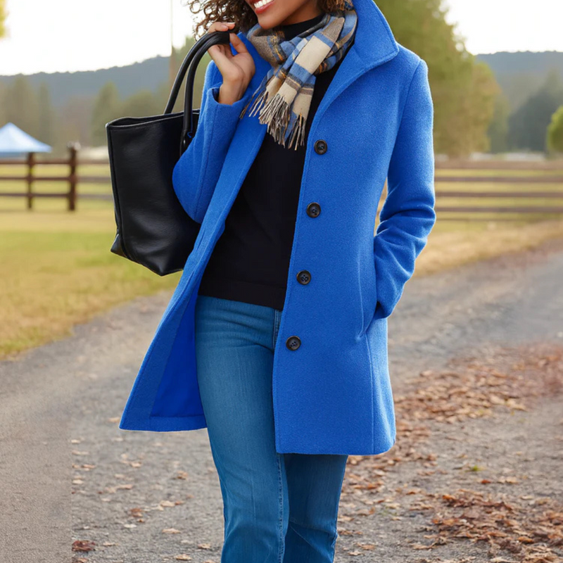 Full length view of womens winter coat styled for daily wear