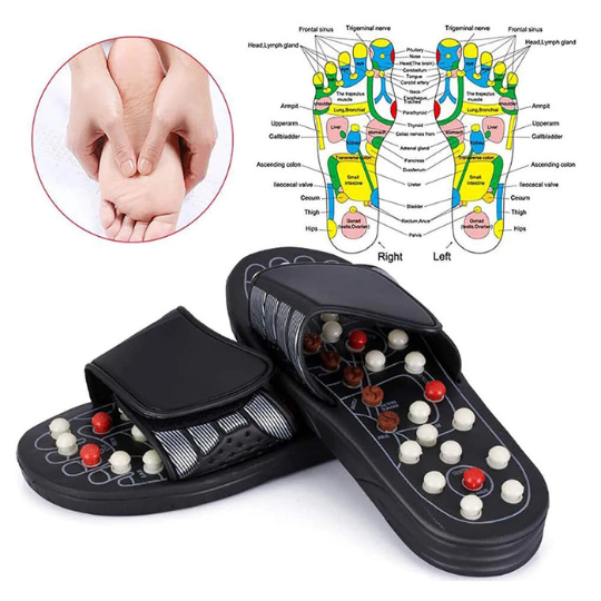 Top-down view of therapeutic massage sandals showing node placement