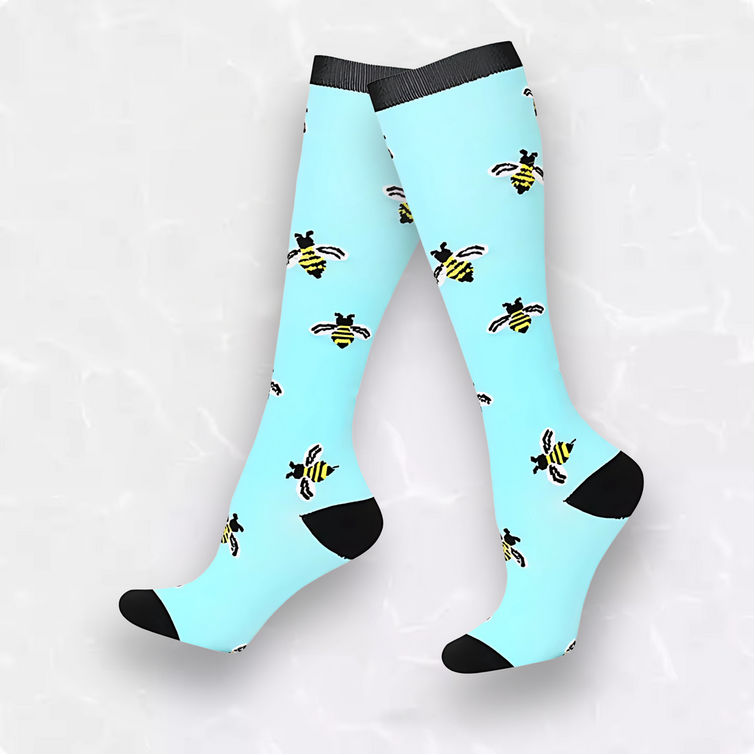 Playful dog and cat patterned socks with graduated support