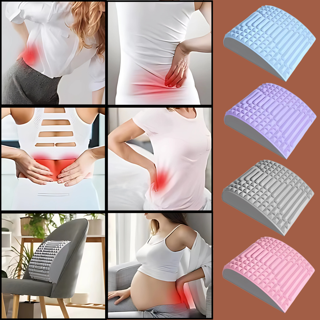 Back stretcher massager in multiple colours demonstrating relief for lower back pain