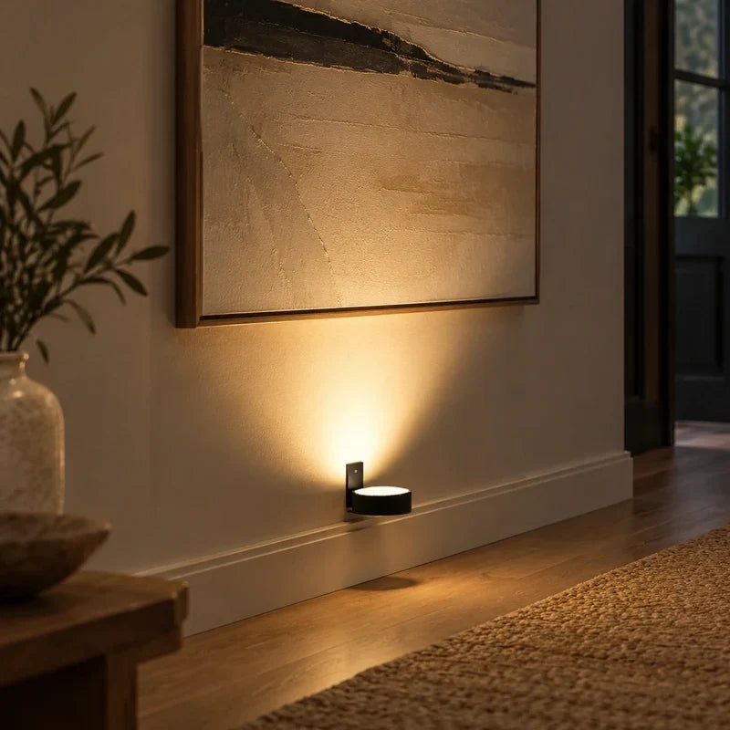 LED accent light shown with its magnetic mounting bracket for easy installation