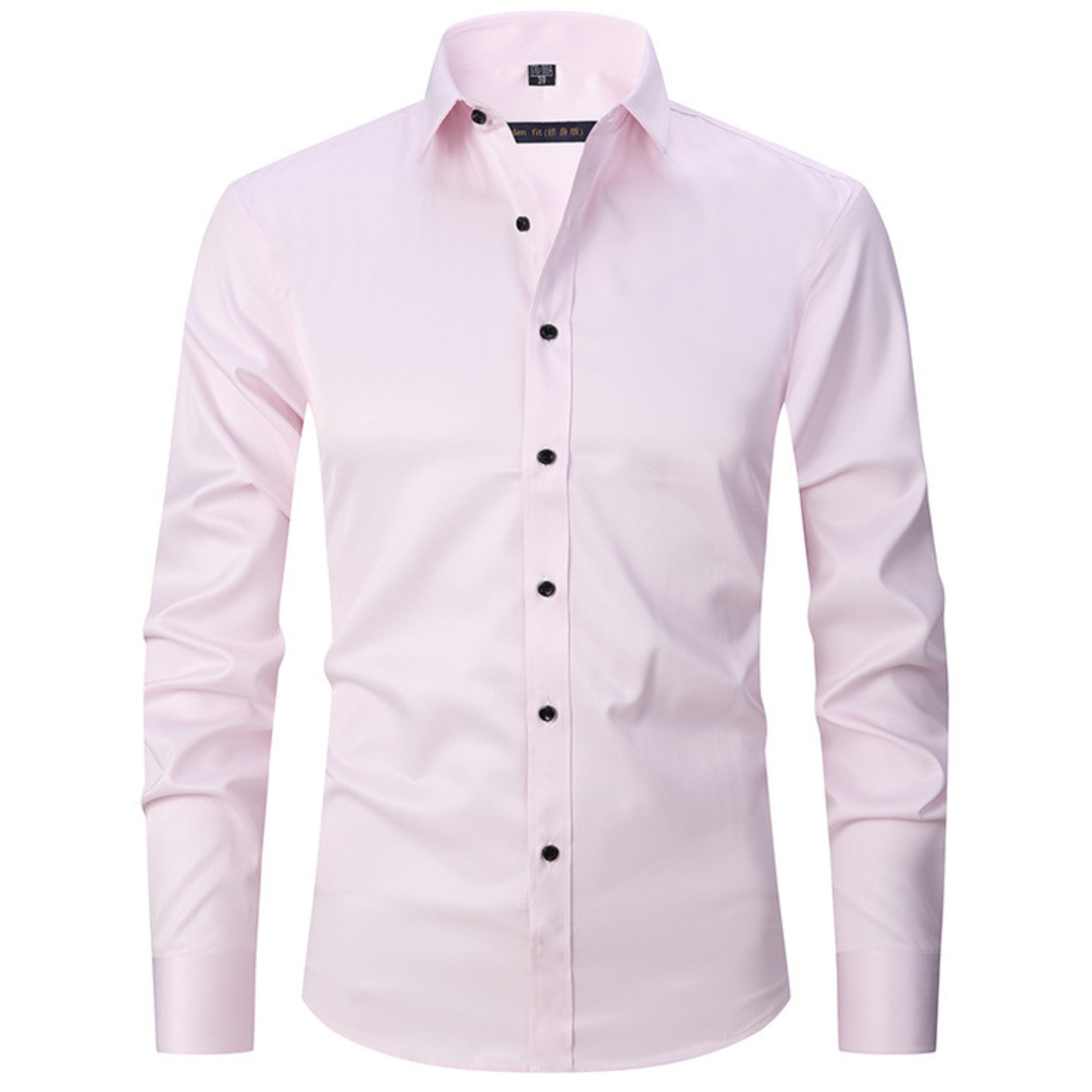 Mens casual long sleeve work shirt button down front view