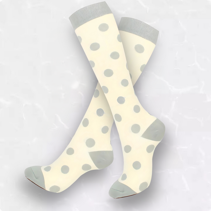 Comfortable nurse socks with compression support and fun polka dots