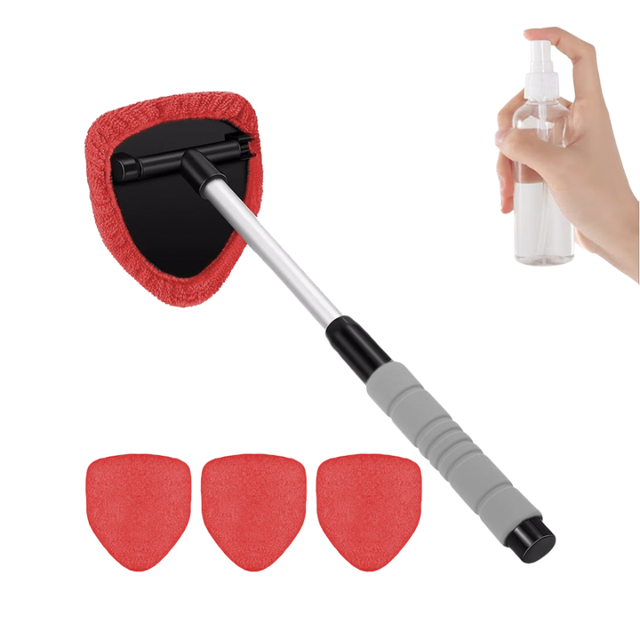 Car window cleaner with extension handle for hard-to-reach glass