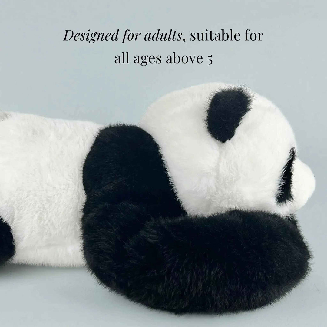 Close up of cute face on weighted panda stuffed animal
