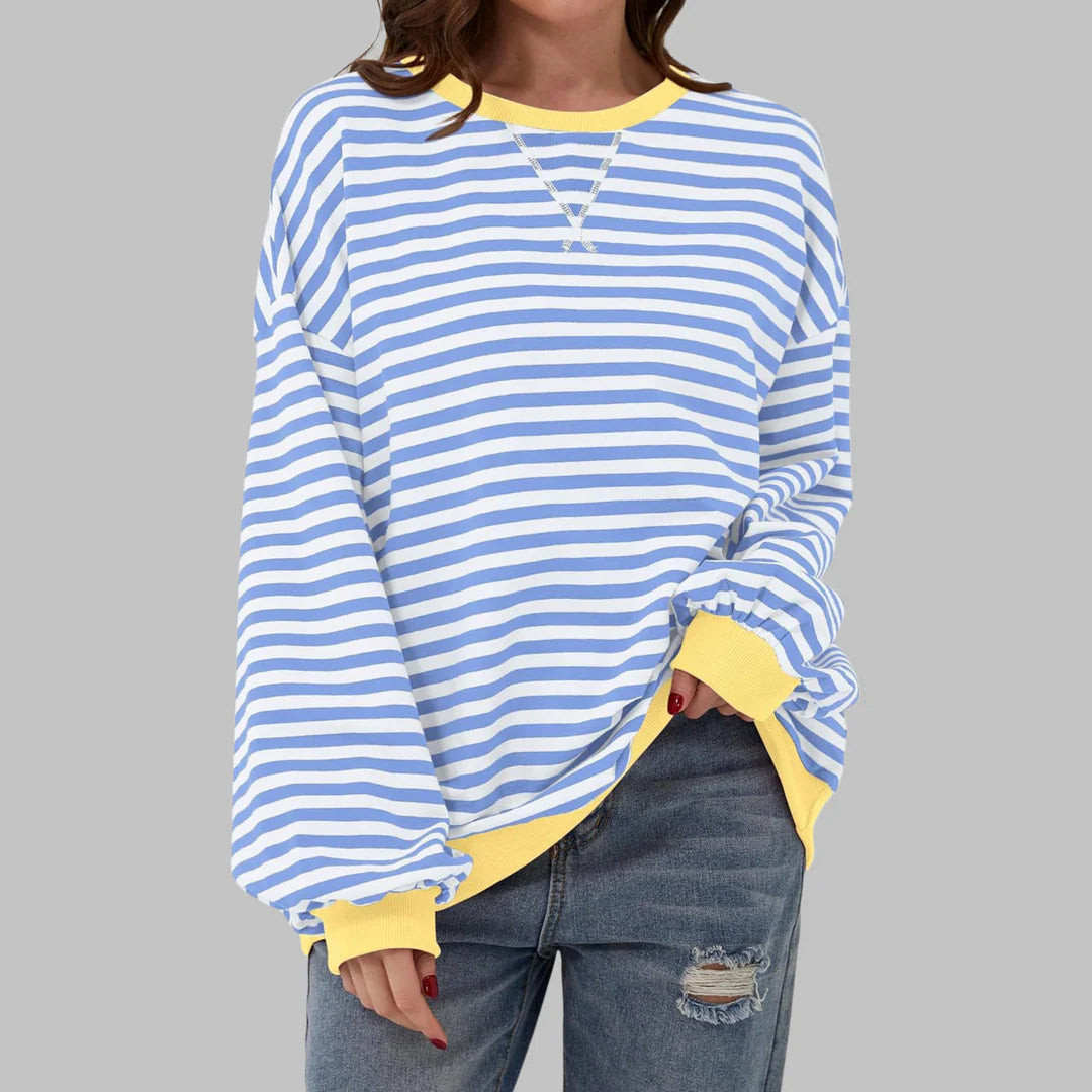 Denise | Women’s Oversized Striped Long Sleeve Crew Neck Sweatshirt