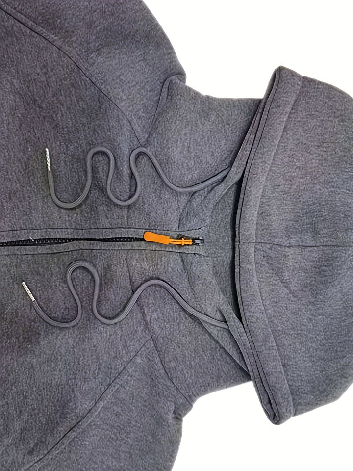 Action shot showing flexibility and comfort of men's fashion hoodie.