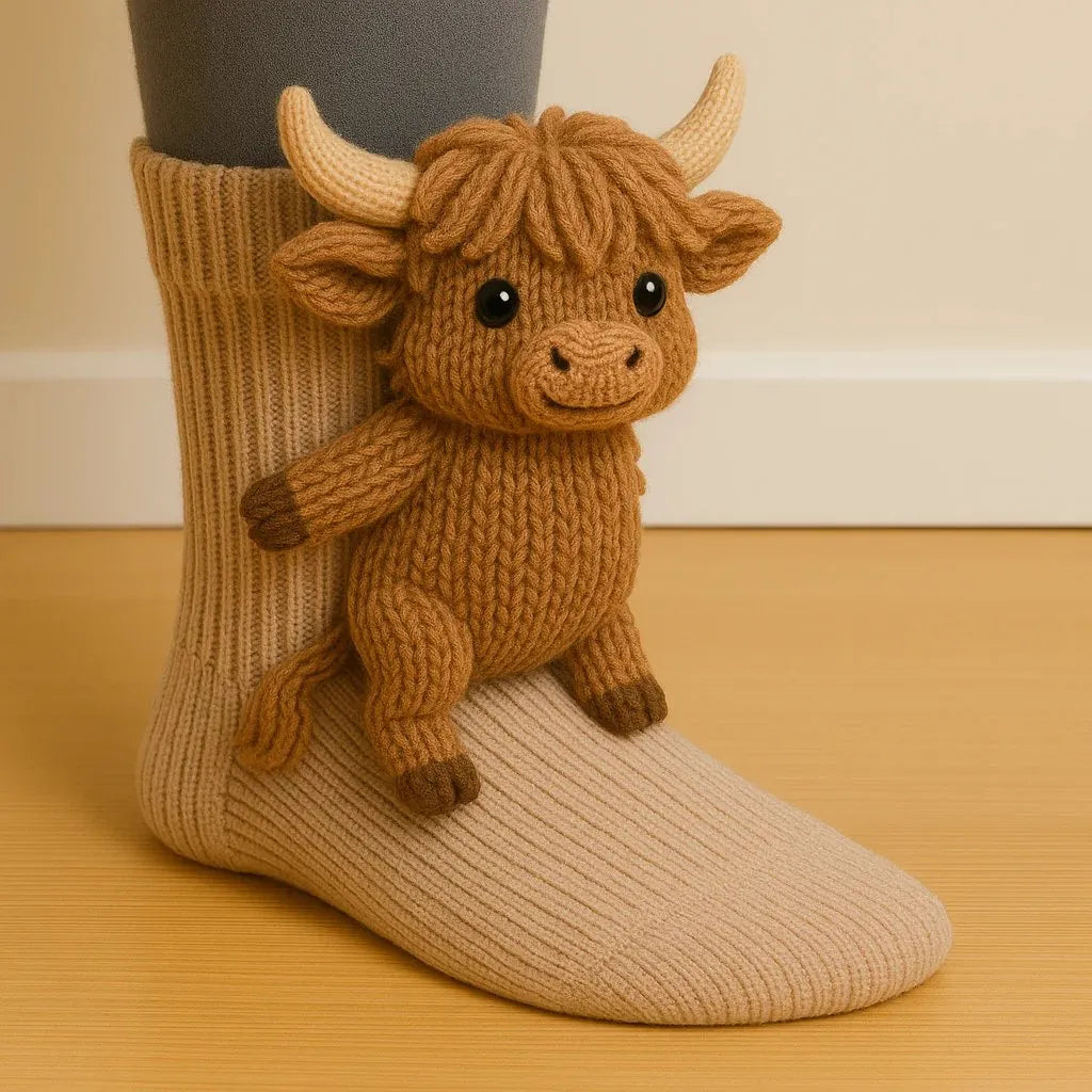 Warm winter socks with playful 3D animal graphics for men and women