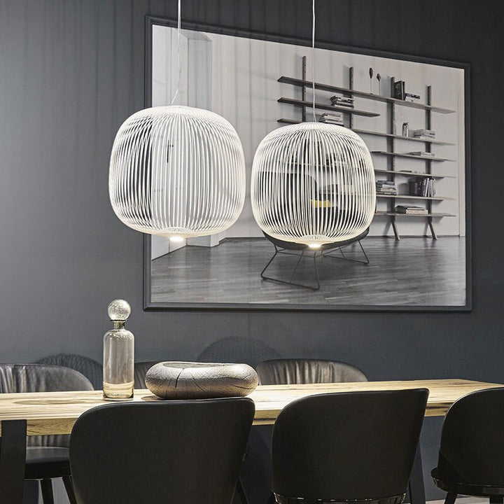Close-up of the spoke pattern on the iron pendant light for kitchen lighting