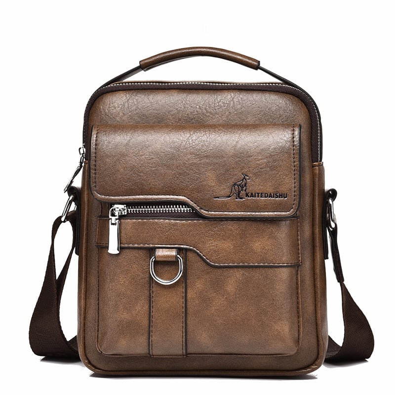 Brown waterproof shoulder utility bag front view