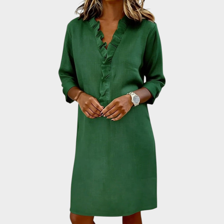 Spring and summer apparel women's ruffle dress in midi length