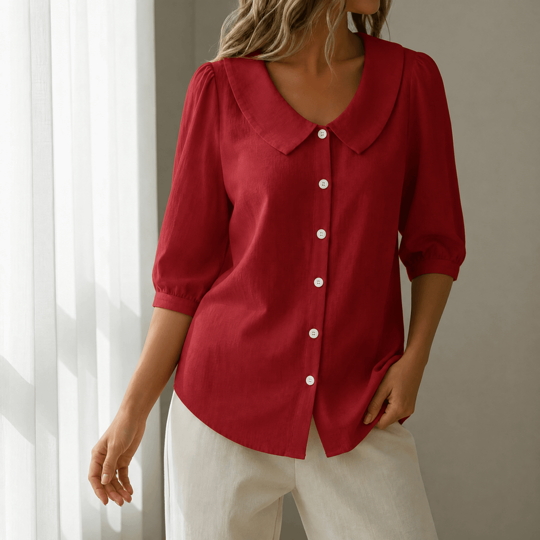 Close-up of sleeve cuff on elevated basic retro blouse