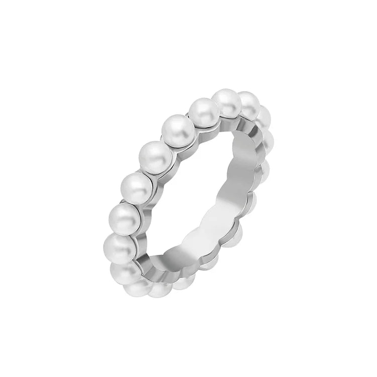 Silver pearl ring studio product shot on white background