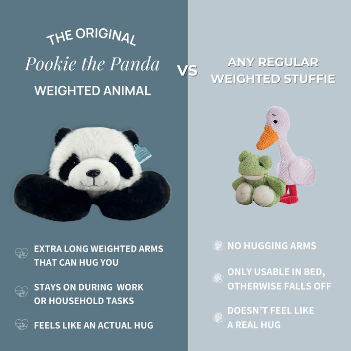 Child holding weighted panda plush for calming support