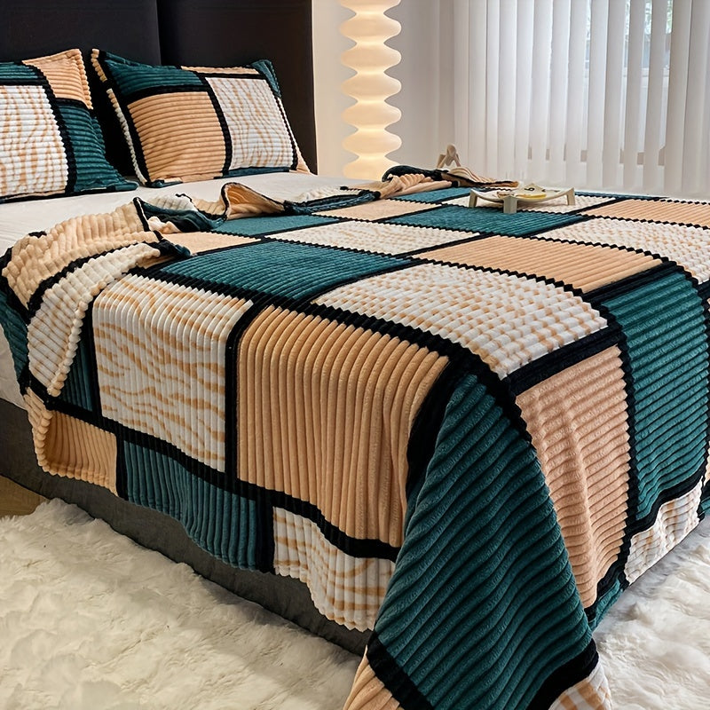 All-season flannel blanket folded in a stack to display color options