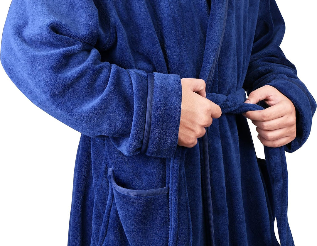 Mens fleece dressing gown waist belt loop and secure tie