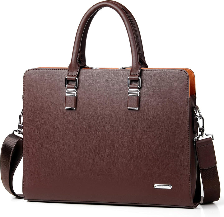 Brown stylish work bag featuring durable hardware and shoulder strap