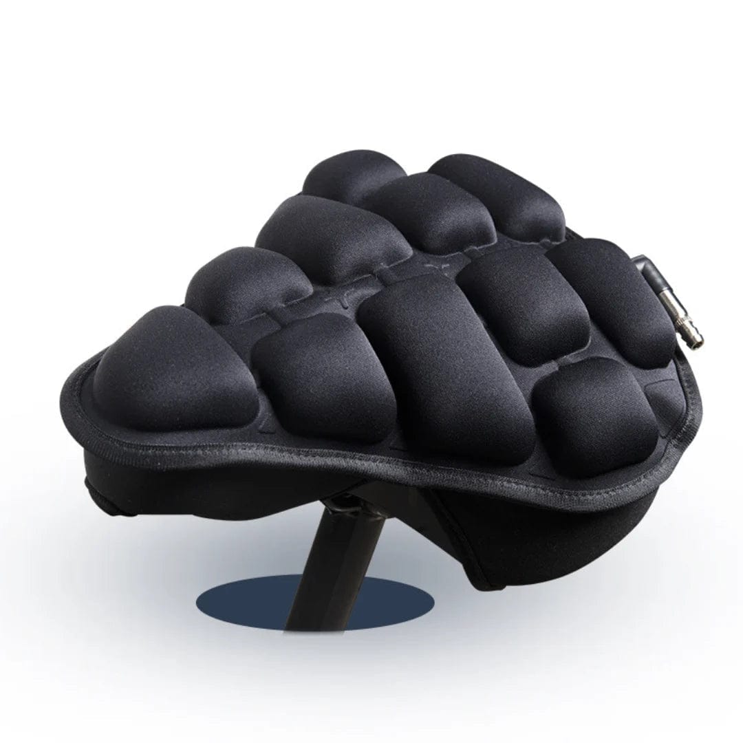 AirSeat black inflatable bike saddle mounted on a bicycle post
