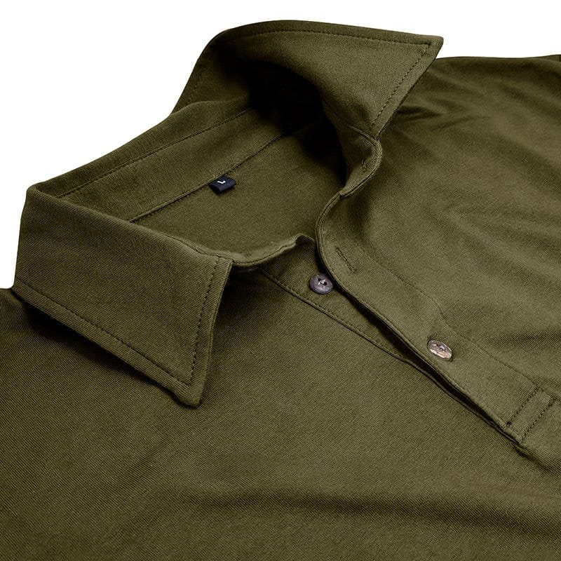 Premium knitwear detail highlighting the durability of the long-sleeve men's polo.