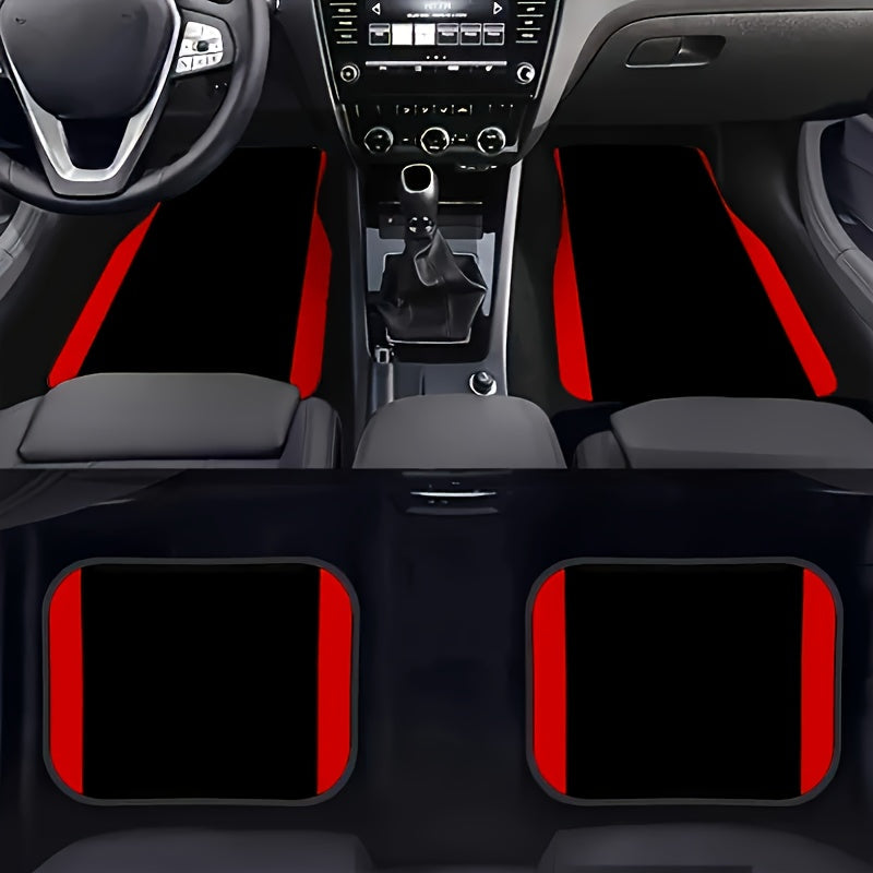 Car interior installed with black and red stripe floor mats