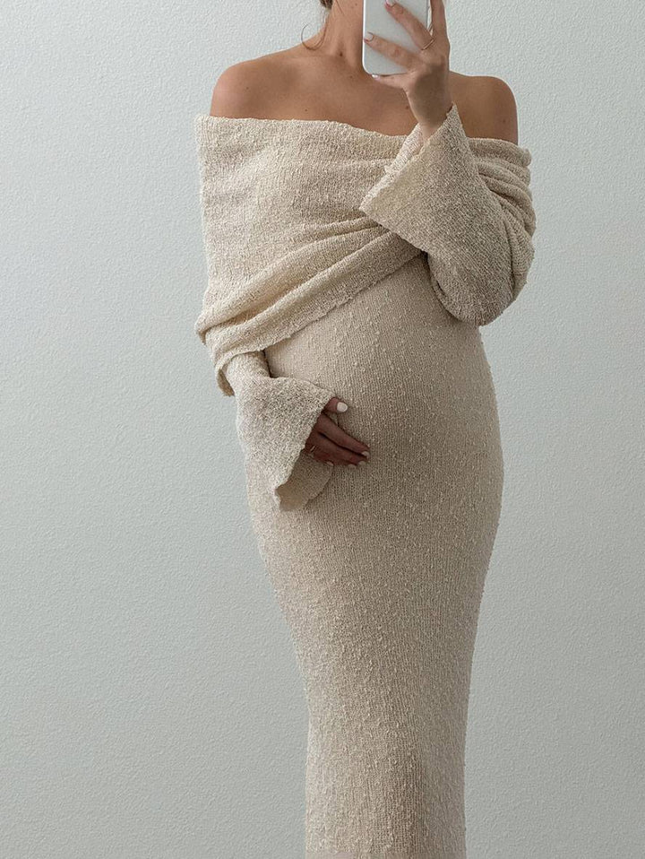 Full-length back view of the white a-line women clothing maternity dress