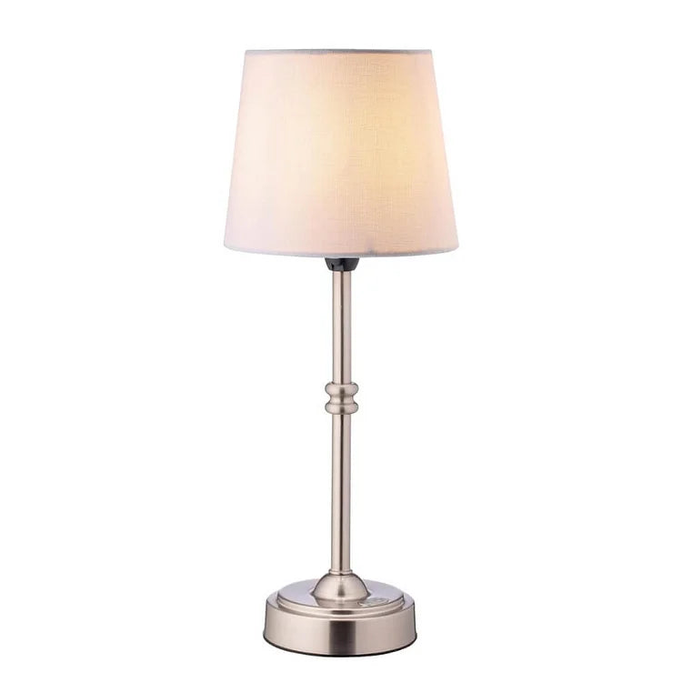 Cordless retro LED table lamp in polished silver finish
