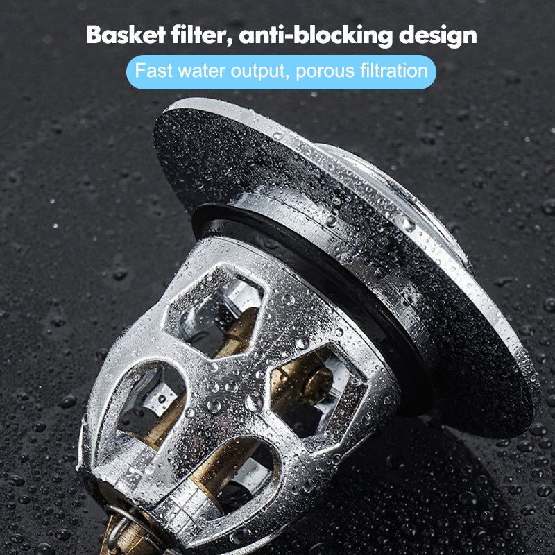 Wet view of the anti-clogging basket filter and drainage holes