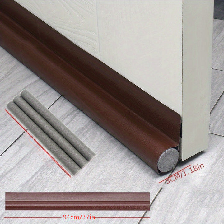 Interior view of door draft blocker sealing gap against cold air