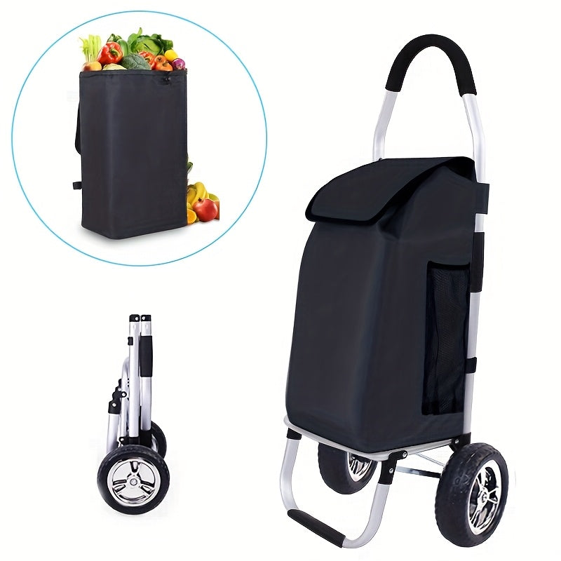 Folding utility cart featuring a telescopic handle and spacious compartment