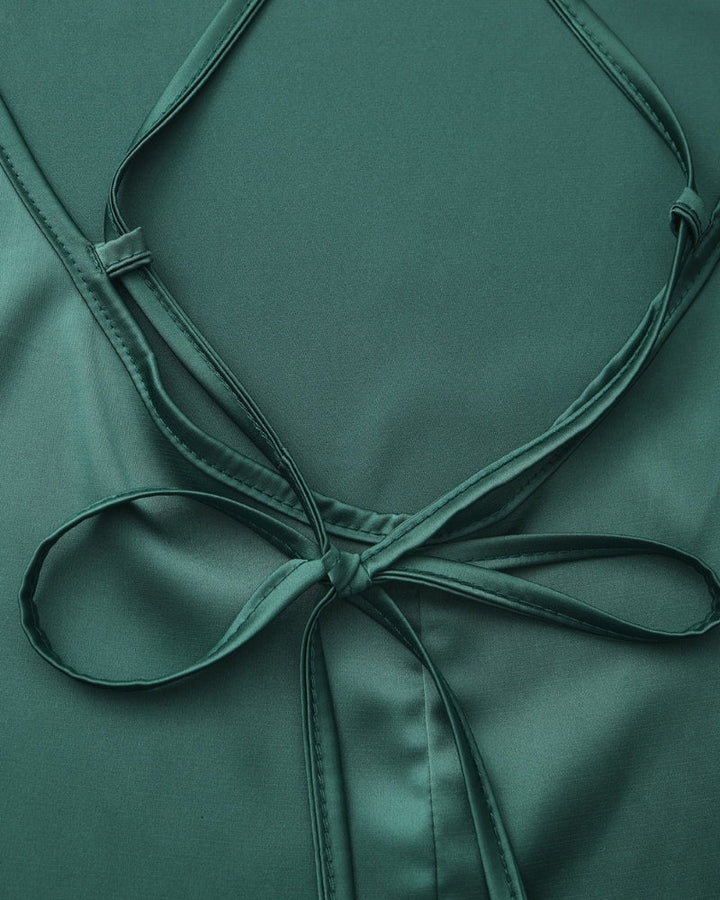 Stylish women's satin slip dress back view