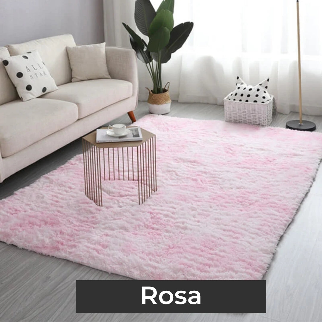 Aesthetic home decor setup with a soft area rug on hardwood flooring