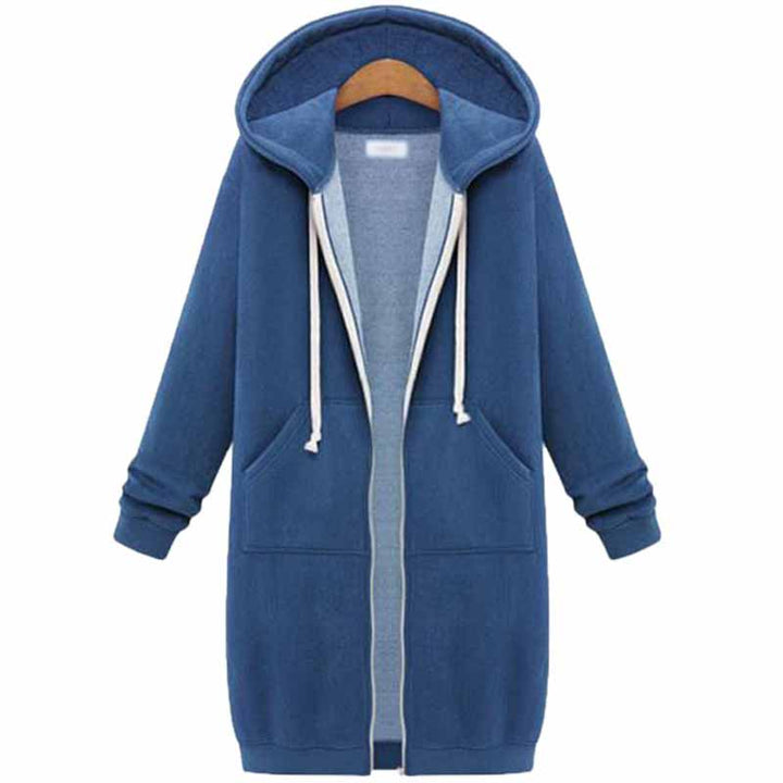 Pocket detail on womens long zip up hoodie tunic