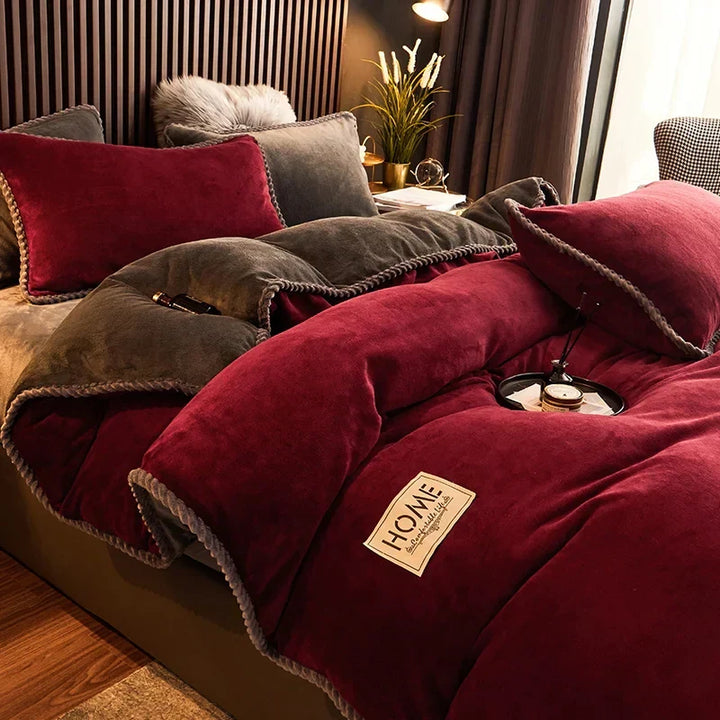 Fluffy plush fleece duvet cover showcasing cozy home aesthetic and warmth