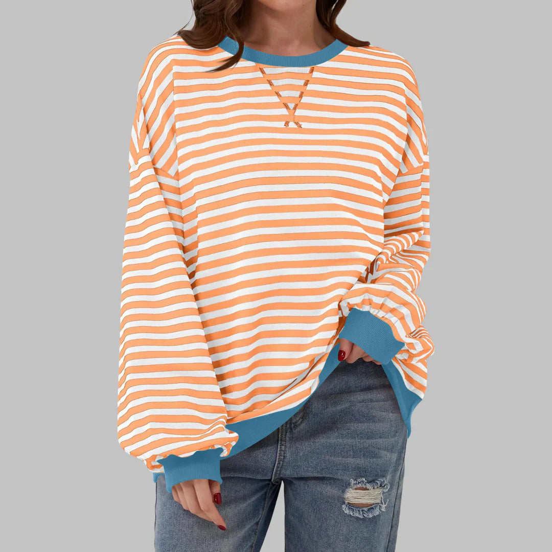 Denise | Women’s Oversized Striped Long Sleeve Crew Neck Sweatshirt