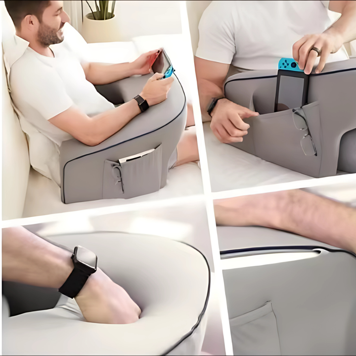 Reading pillow positioned upright to showcase back support design