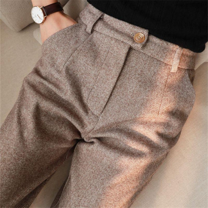 Full outfit featuring men's tailored pants paired with casual footwear